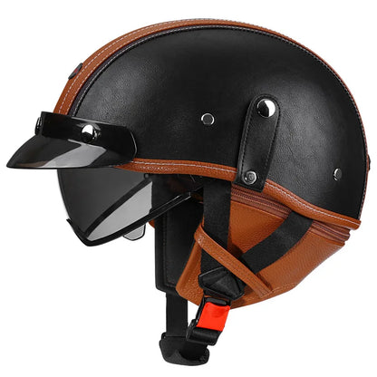 Retro Motorcycle Helmet DOT Approved Built in Sunglasses Casco Moto Helmet Detachable Insert Liner Vintage German Half Helmet