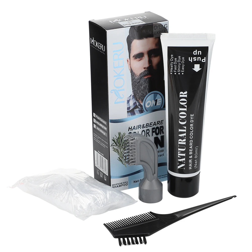 Hair Dye Cream Black Beard Dye Cream For Men Permanent Plant Beard Dye Shampoo Fast Cover White Grey Beard Hair Care