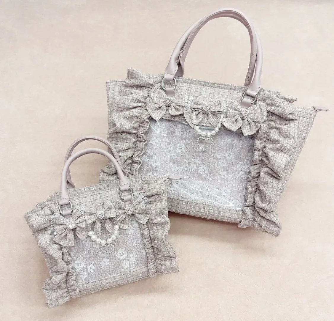 Sweet Y2k Aesthetic Transparent Bow Ita Bag Casual Chic Ruffle Fashion Women's Handbags All Match Kawaii Shoulder Crossbody Bags