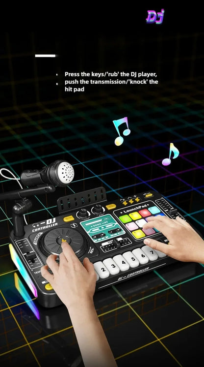 Kids Simulation DJ Mixer Controller Toy Multifunctional Music Effects Electronic Learning Game Birthday Gift for Children Mixers