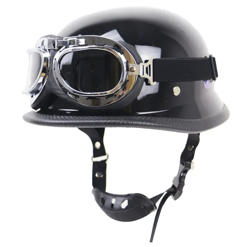 DOT Chrome Silver Mirror Color Motorcycle Helmet German Motorcycle Half Helmet Chopper Biker Pilot Helmet with Free Goggle