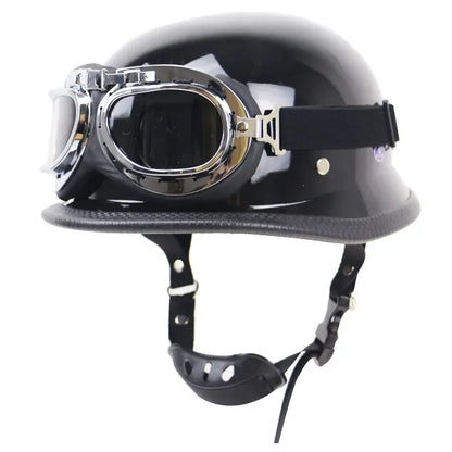 DOT Chrome Silver Mirror Color Motorcycle Helmet German Motorcycle Half Helmet Chopper Biker Pilot Helmet with Free Goggle