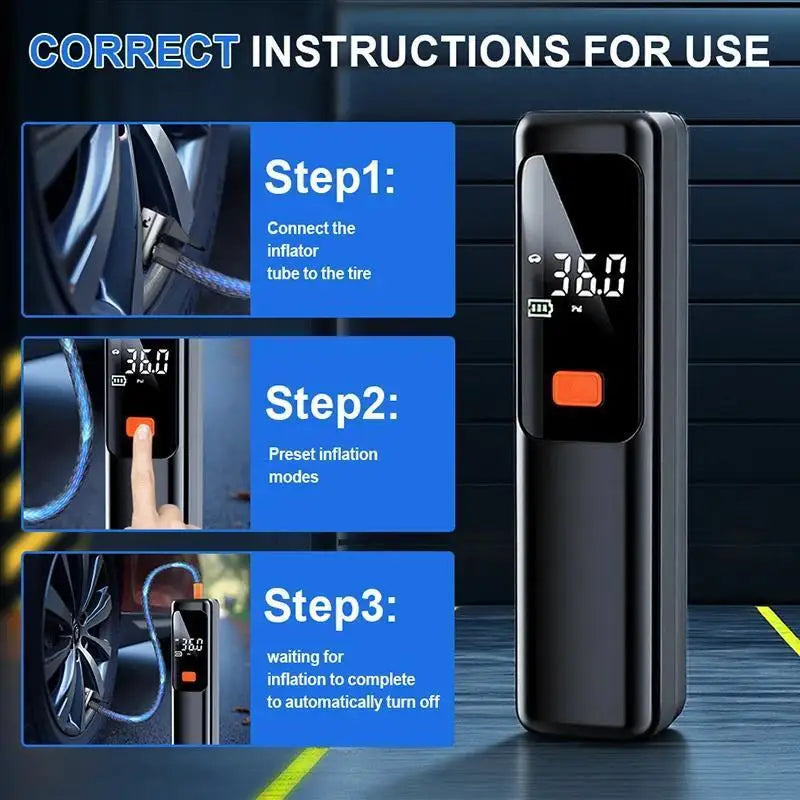 Wireless Portable 150PSI Tire Inflator Electric Air Pump Rechargeable Digital Pressure Gauge Auto Shutoff LED Light for Car Bike