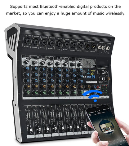 8/12 Channel Digital Mixer Audio Console 100 DSP Effects Bluetooth USB MP3 DJ Reverberation Sound Mixing Console