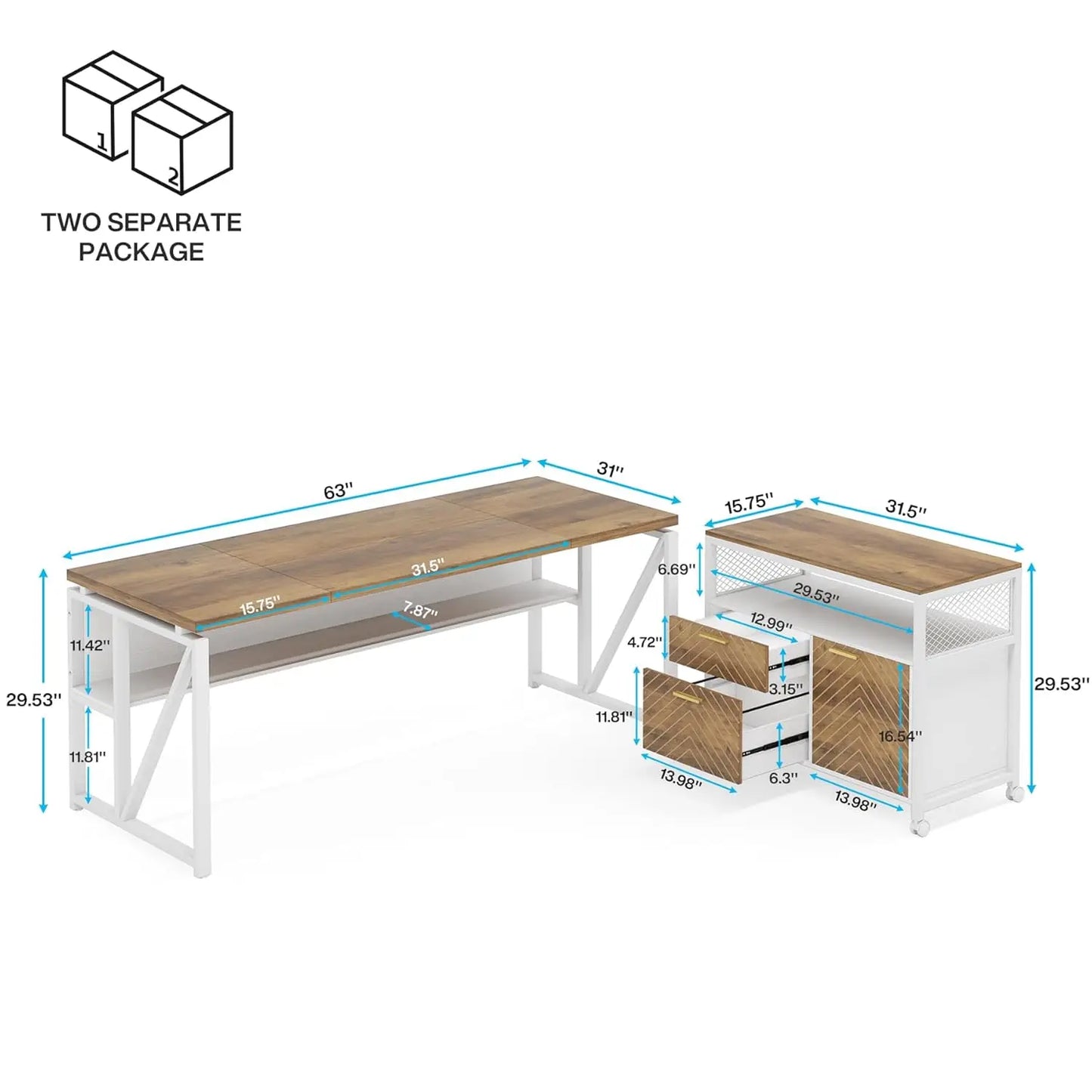 L Shaped Desk with Drawer,63" Executive Computer Desk and lateral File Cabinet, 2 Piece Home Office Furniture for, Customized