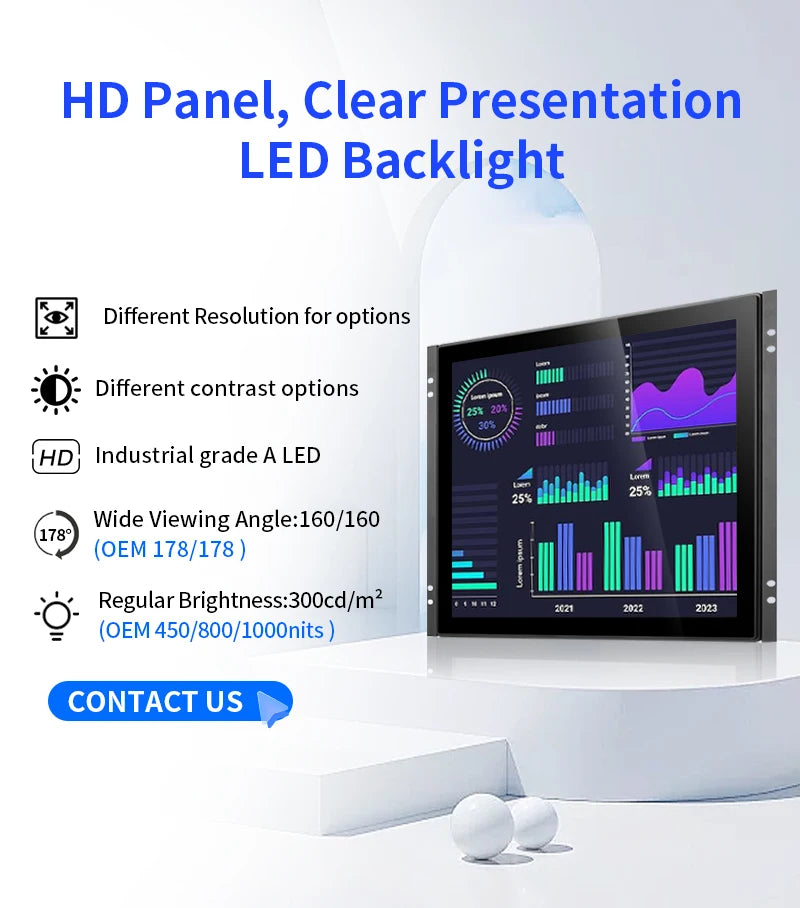 Flat True Capacitive Touch Screen Monitor 18.5 Inch 1920*1080 Open Frame Industrial Waterproof Display With VGA HDMI USB Input
