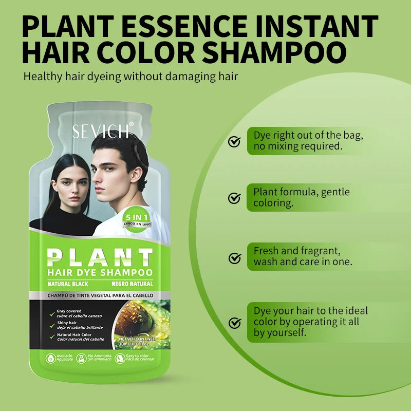 Pure Natural Herbal Black Hair Dye Shampoo for Women&Men 5 In 1 Bubble Plant Hair Color Shampoofor Gray Hair Non-irritating