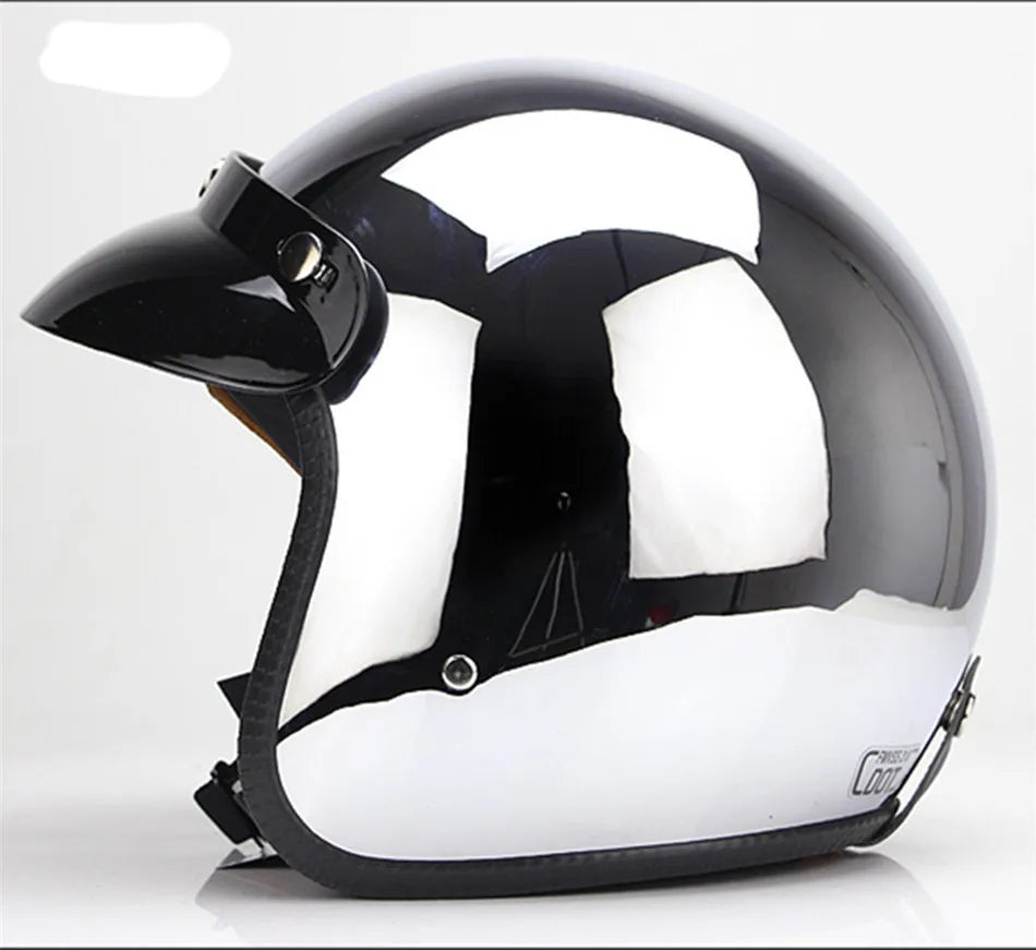 HOT Unique Silver Plating Open Face Retro Motorcycle Helmet Vintage Moto Chrome Helmet Sliver Jet Moto 3/4 Half Casco Casque