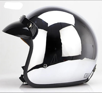 HOT Unique Silver Plating Open Face Retro Motorcycle Helmet Vintage Moto Chrome Helmet Sliver Jet Moto 3/4 Half Casco Casque