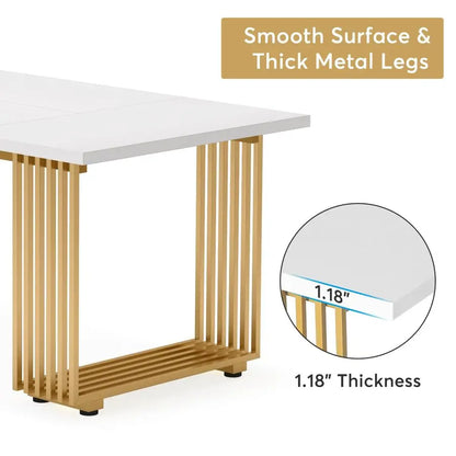 70.9 Modern Office Desk, Wooden Computer Desk, White Executive Desk with Gold Metal Legs, Large Workstation for Home Office, St