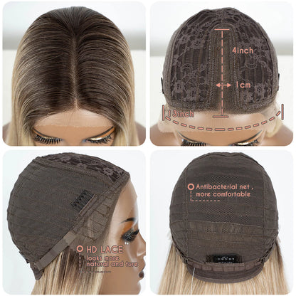 Synthetic Lace Front Wigs Long Bob Straight Wig Brown Blonde Black Color 22" Hair For Women Lace Wig Heat Resistant Cosplay Wigs