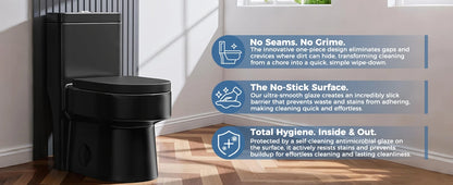 Compact One Piece Toilet With Soft-Close Seat Lid, High-Efficiency 1.2/1.8 GPF Dual Flush, Dirt-Resistant Glazed