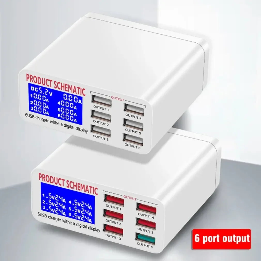 LCD Multi Fast USB Charger Charge Multiple 6 USB Phone Charging Station Universal USB HUB Smart Charger