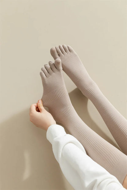 New Women Knee High Toe Socks Soft Lady Girls Breathable Comfortable Solid Color Cute Long Sock For Women