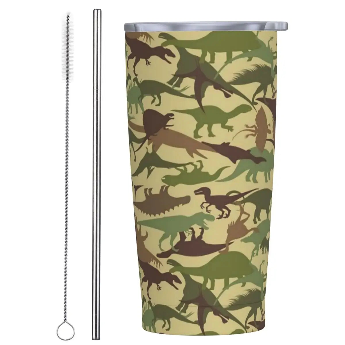 Stainless Steel Tumbler Dinosaur Silhouette Mugs Cup With Straws Animal Beach Cold Drink Water Bottle Insulated Thermal Mug