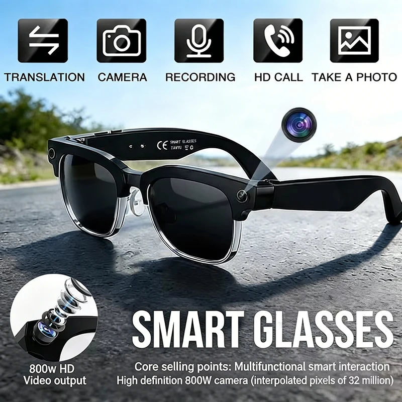 LIGE New 800W Pixel Camera Smart Glasses Men 4K Video Recording AI Photo Recognition Bluetooth Call Voice Translation Sunglasses