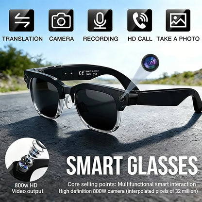 LIGE New 800W Pixel Camera Smart Glasses Men 4K Video Recording AI Photo Recognition Bluetooth Call Voice Translation Sunglasses