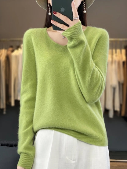 100% Merino Wool Women's Sweater V-Neck Long Sleeve Pullovers Autumn Winter Basic Jumper Cashmere Knitwear Warm Female Clothing