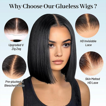 Glueless Wigs Human Hair Pre Plucked Pre Cut Wear and Go 5X5 HD Lace Closure Bob Wig Straight Short Bob Wig Human Hair for Women