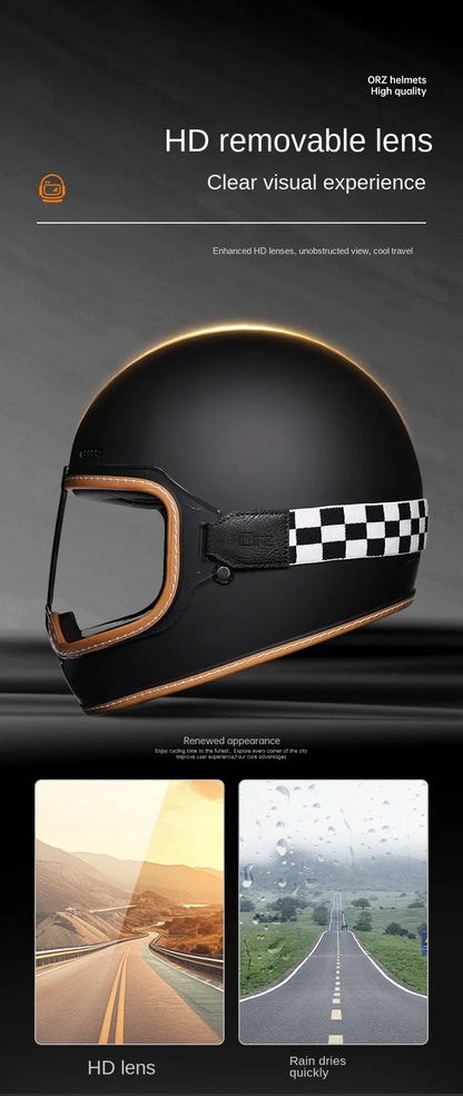 ORZ Retro Full Helmet Motorcycle Motorcycle Helmet Four Seasons Couple Street Bike Helmet Riding