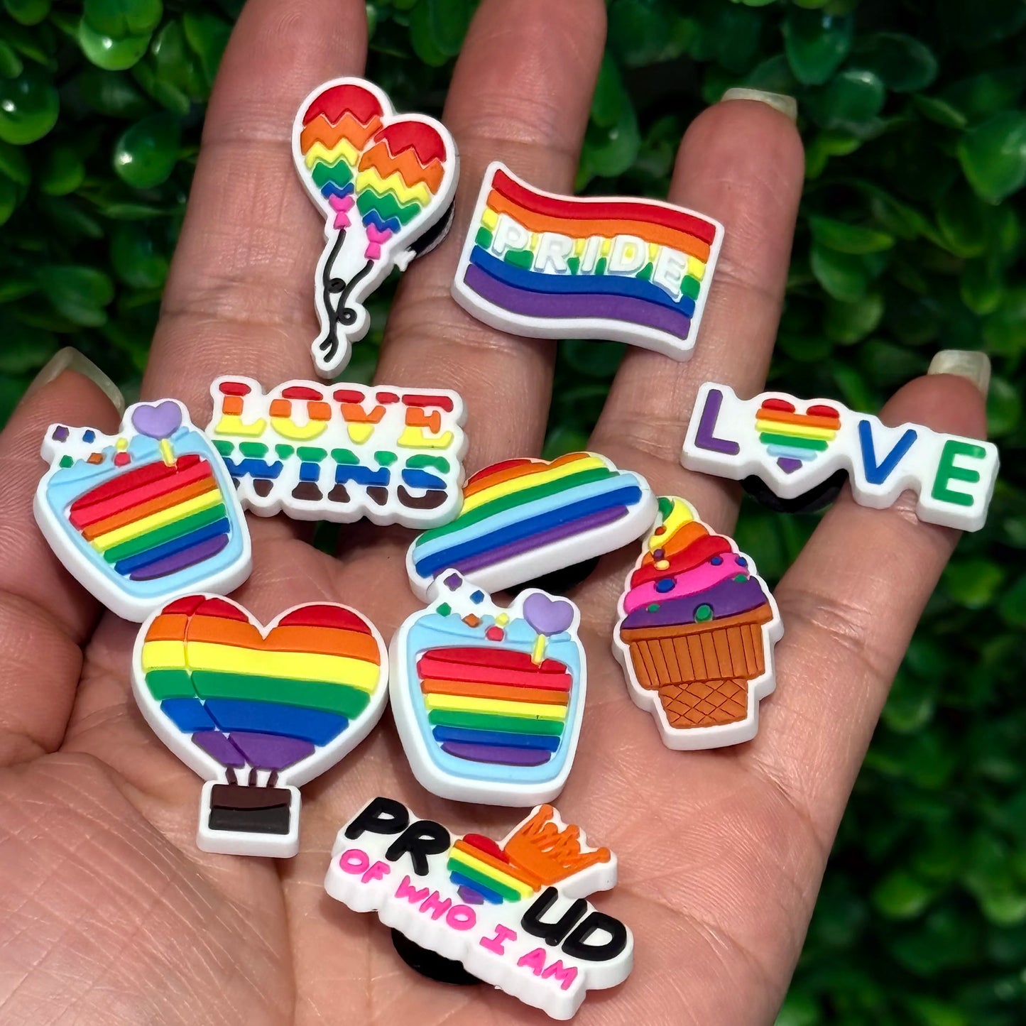 1-10PCS Love Pride Balloon Ice Cream Flag Rainbow PVC Shoe Charms Buckle Clog Fit Wristbands Sandals Shoes Decoration Party Gift