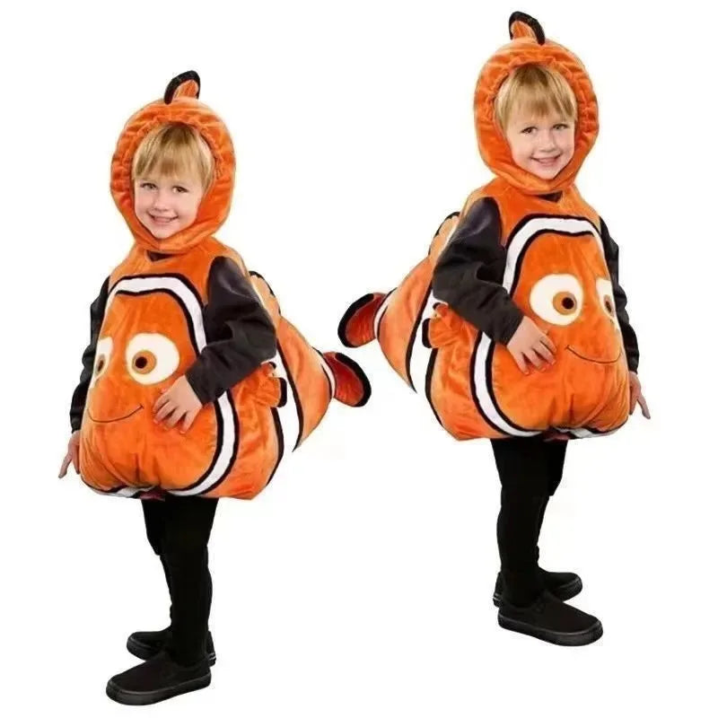 Toddler Clown Fish Cartoon Animal Underwater Mobilization Nemo Clown Fish Jumpsuit Headgear Performance Costume Children's Set