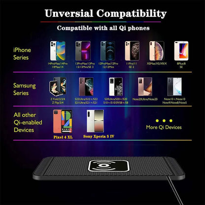 Car Wireless Charger Silicone Non Slip Pad for iPhone 15 14 13 12 Samsung Car Wireless Phone Chargers Fast Charging Station