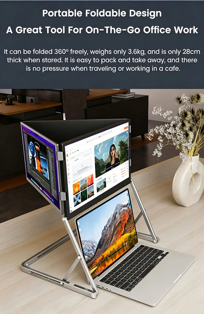 Sibolan 16 inch 2.5K Three Screen Portable Monitor 60Hz 100% sRGB Metal Body HDMI USB-C Laptop Display Extender For Wins mac OS