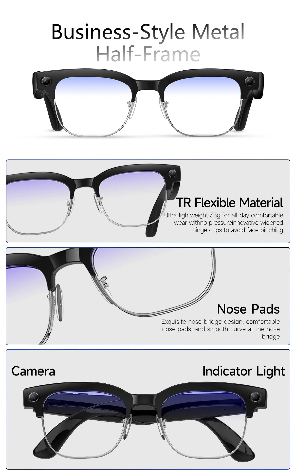 New 4k HD 800W Camera Smart Glasses Men 100+Language Translation 1080P shoot Video WIFI Transmission Music Player Call Glasses