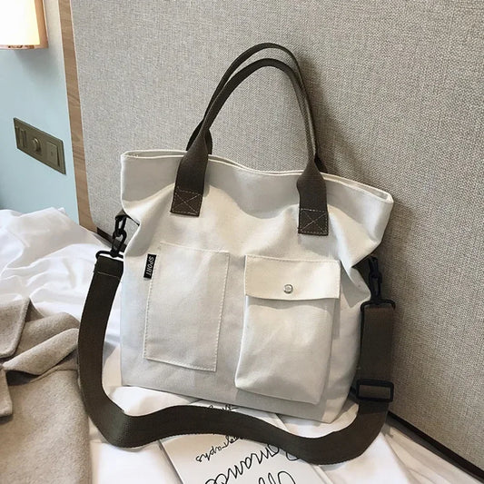 Fashion Canvas Bags students Handbag Shoulder Bag Large Capacity Solid Color Totes Shopper Bag Casual Female Cross Body Bag 2024