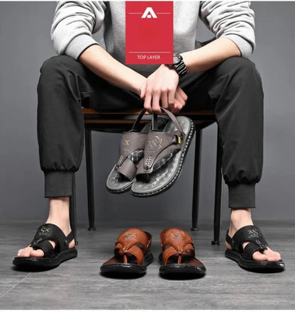 Sandals for Men High Quality Cow Leather Sandals Outdoor Casual Sport Sandals Anti Slip Beach Slippers for Men Summer Slippers