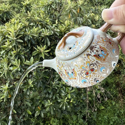 Hand Drawn Ceramic Teapot, Vintage Chinese Kung Fu Teapot, Household Brewing Porcelain Tea Set, Vintage Floral Design