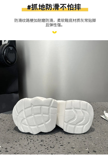 Chunky Platform Hidden Height Increasing Sneakers Casual Lace Up Shoes In White And Grey With Hollow Out Design For Streetwear