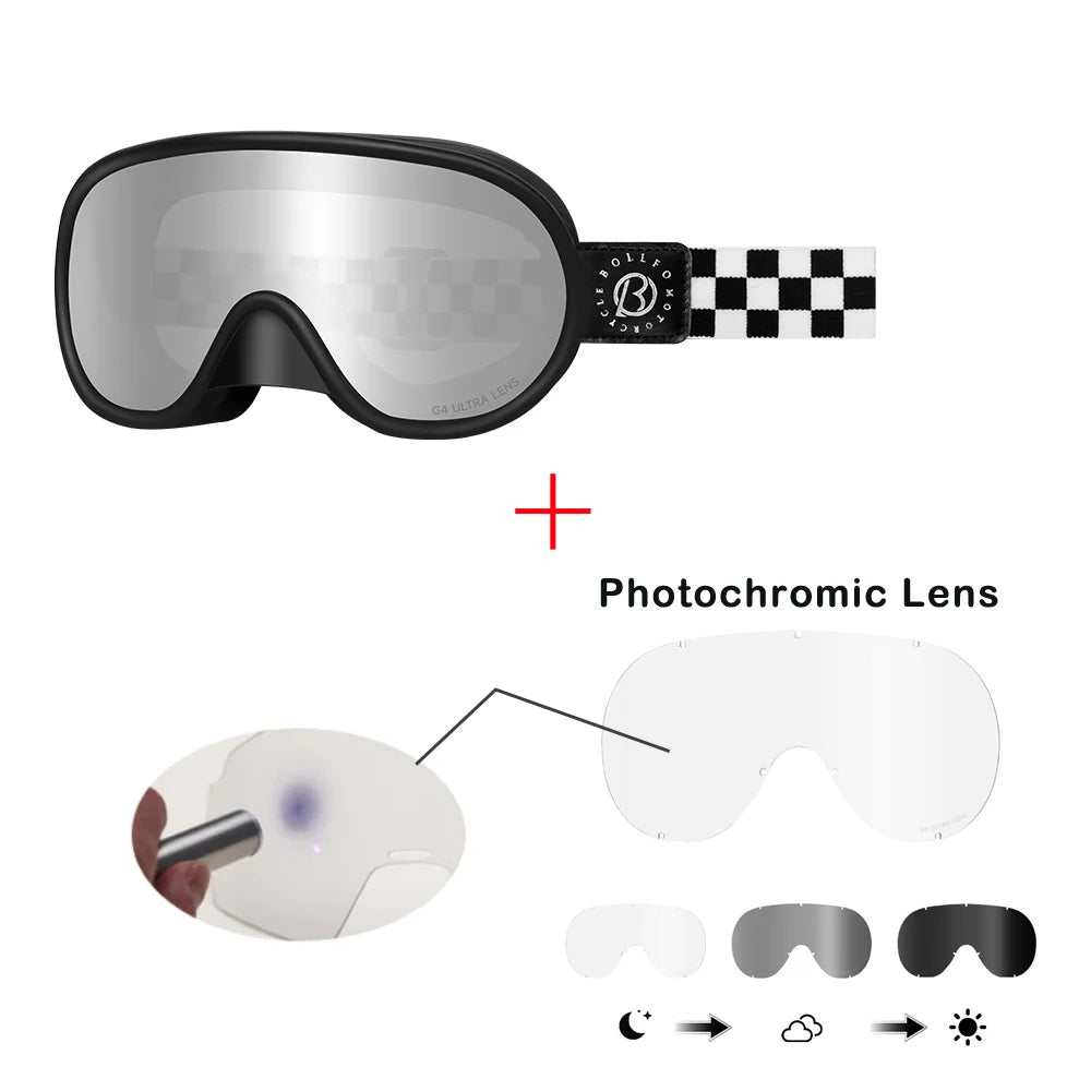 Vintage Motorcycle Goggles Over Glasses Photochromic UV400 Dirt Bike Goggles for Men Women Dual-Cycle Defogging Racing Glasses