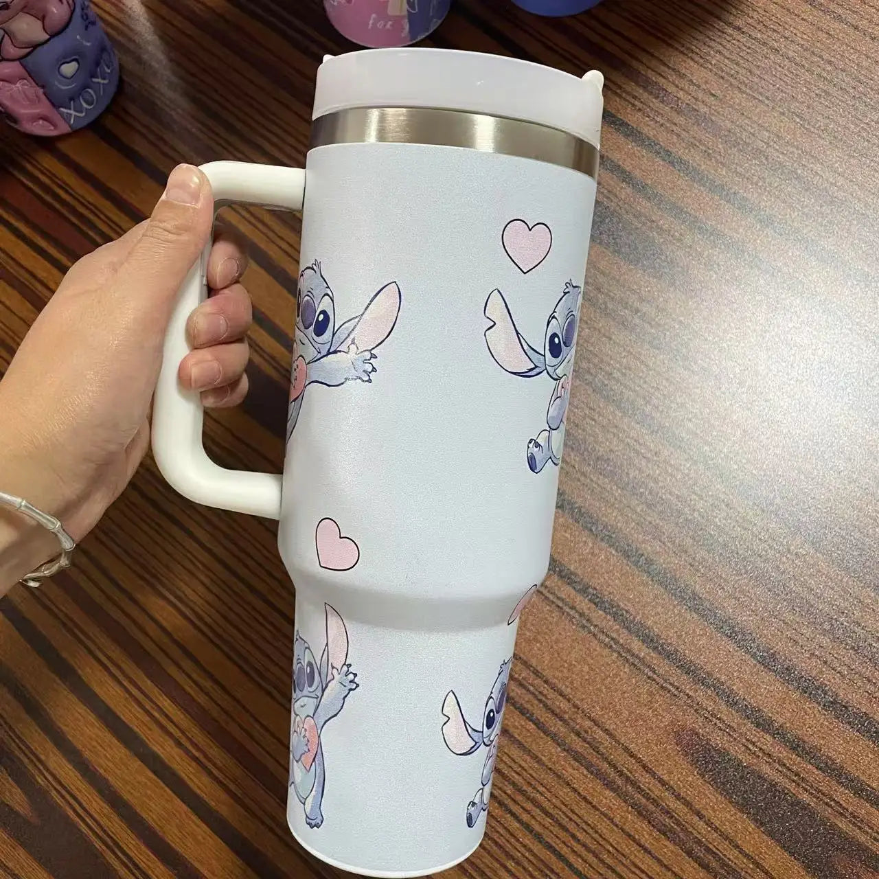 Stitch And Angel Stainless Steel Tumbler Cartoon Comic Thermal Mug With Straws And Lid 40oz Mugs Cup Cold And Hot Water Bottle