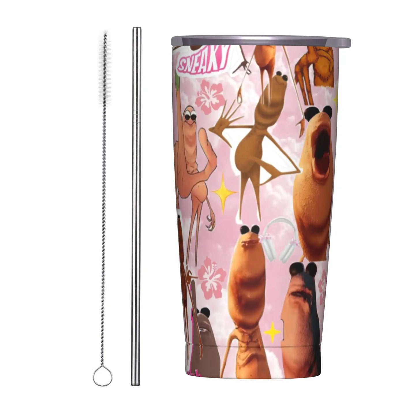 Marcus The Worm Christmas Meme  Tumbler With Straw  Stainless Steel Travel Mugs Double Wall Vacuum Insulated