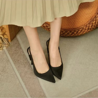 2025 New Fairy Pink Womens High Heel Sandals Pointed Toe Shallow Mouth Soft Leather Heels Ladies Fashion Banquet Versatile Shoes