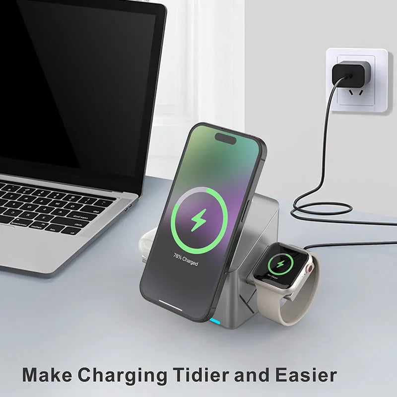 2025 Touch Auto-Rotating Qi2 3 in 1 Magnetic Wireless Charger Stand For iPhone Samsung Xiaomi OPPO 30W Fast Charging