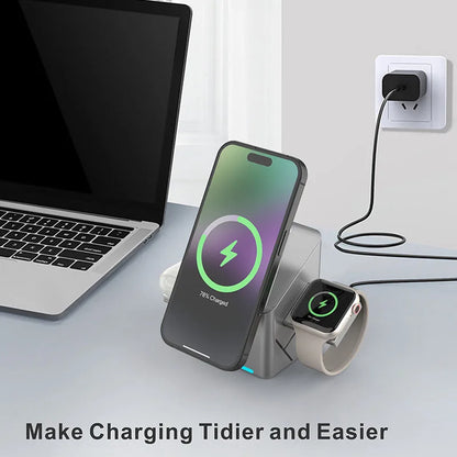 2025 Touch Auto-Rotating Qi2 3 in 1 Magnetic Wireless Charger Stand For iPhone Samsung Xiaomi OPPO 30W Fast Charging