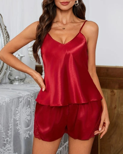 New Fashion 2023 Casual Summer Womens Two Piece Sets Outfit Sexy Floral Print Lace Trim Sleep Cami Set Female Clothing