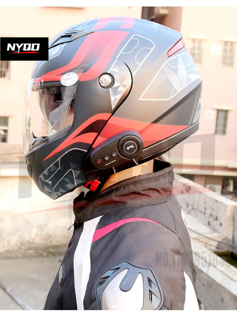 KUQIBAO motorcycle bluetooth helmet double lens uncovered motorcycle helmet with FM large capacity 1200mAh flip helmet