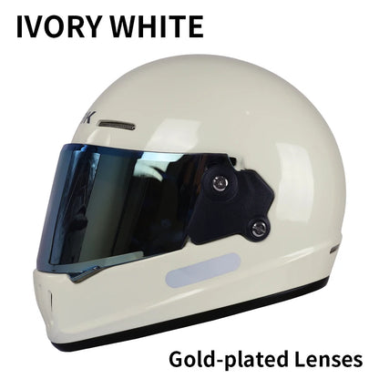 Retro-style full-face helmet with multi-color lenses, ABS material, DOT certified, suitable for all seasons