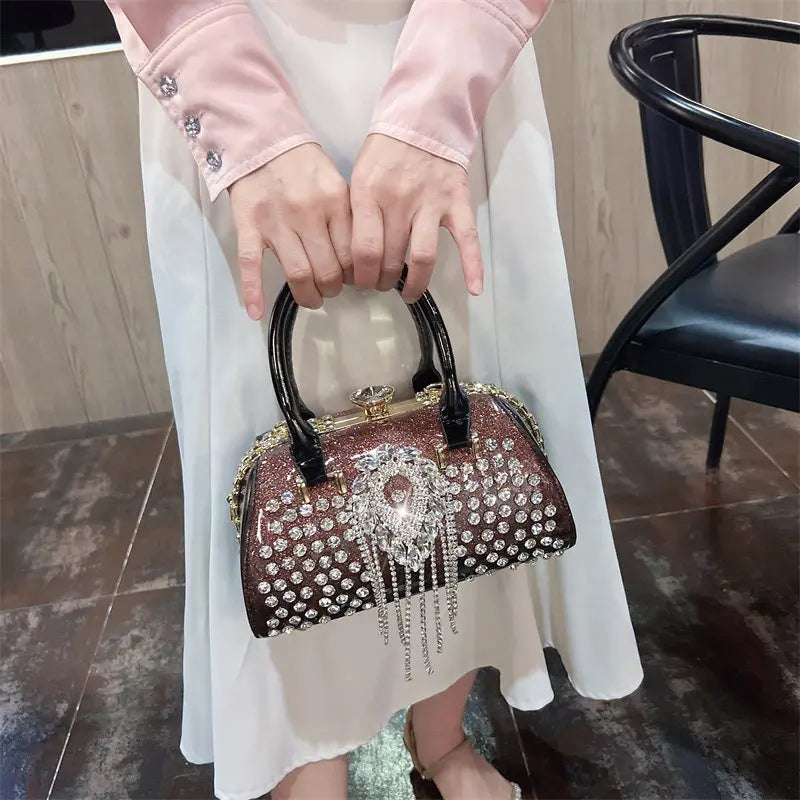 Fashion Diamonds Leather Women's Handbag Small Shoulder Cross-Body Bag New Elegant Evening Bag Portable Girls Party Dinner Bags