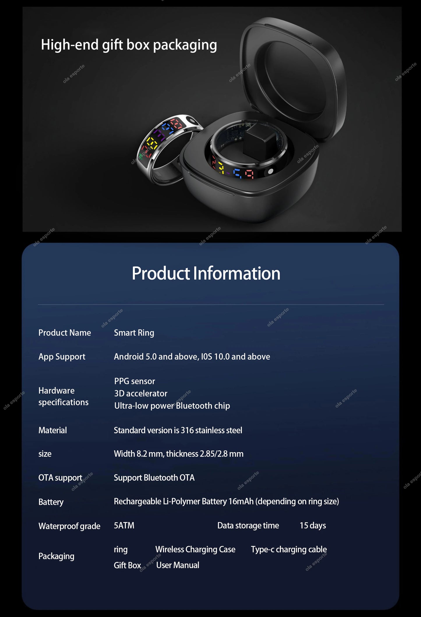R12 Smart Ring With LED Screen Bluetooth Health Monitor Blood Oxygen Sleep Heart Rate Multi-sport Mode Waterproof IP68&5ATM ring