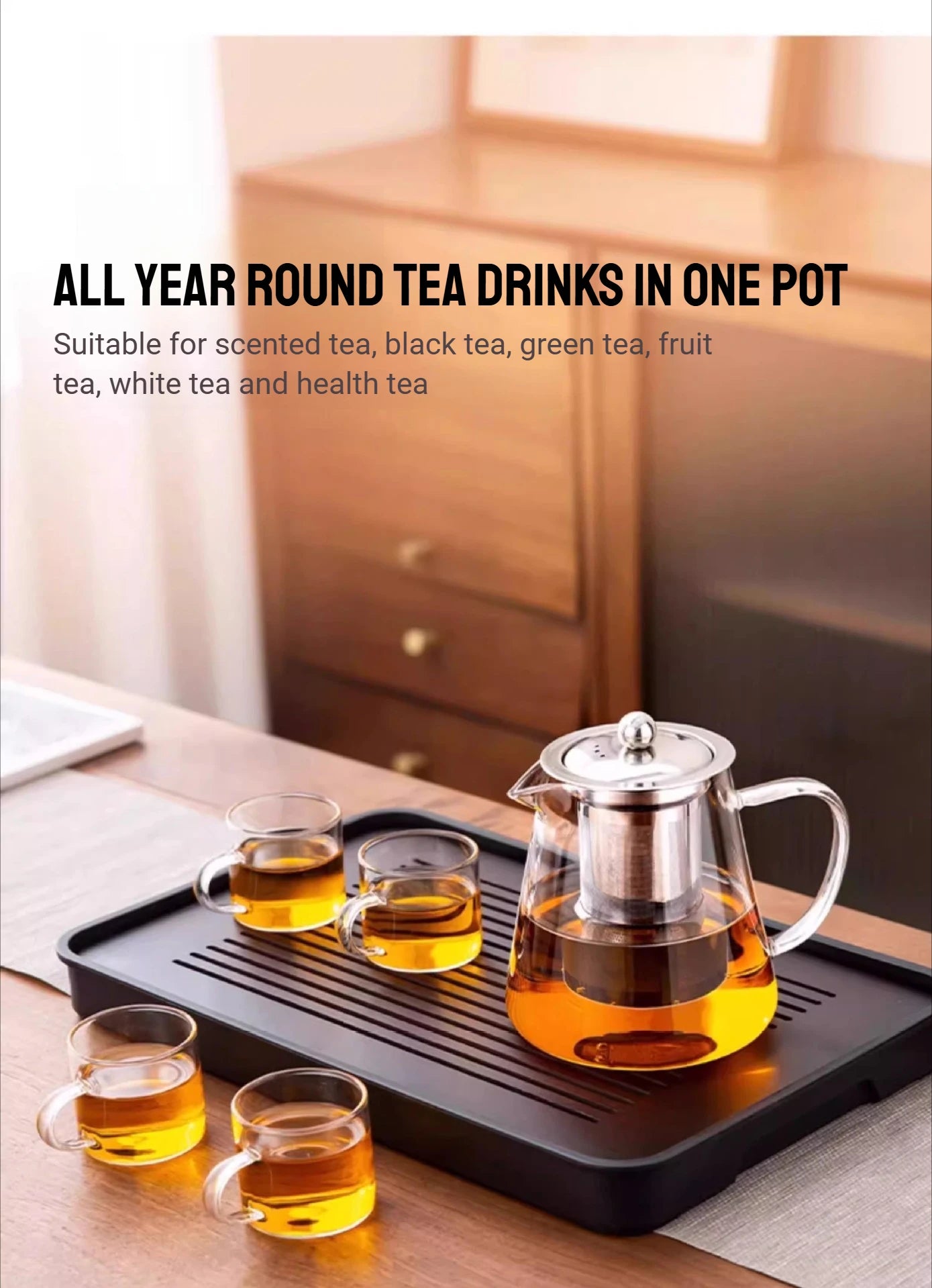 450/1300ML Arshen Filterable Heat-resistant Glass Teapot With 304 Stainless Steel filter Can Heated on Fire Clear Glass Teapot