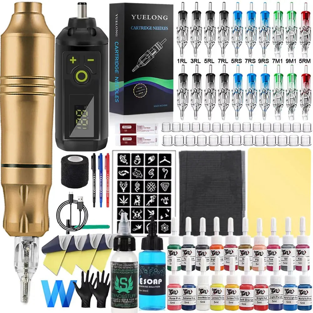 Wireless Tattoo Machine Kit Tattoo Pen with Mini Tattoo Battary Cartridge Needle Set Permanent Makeup Tool for Tattoo Artist