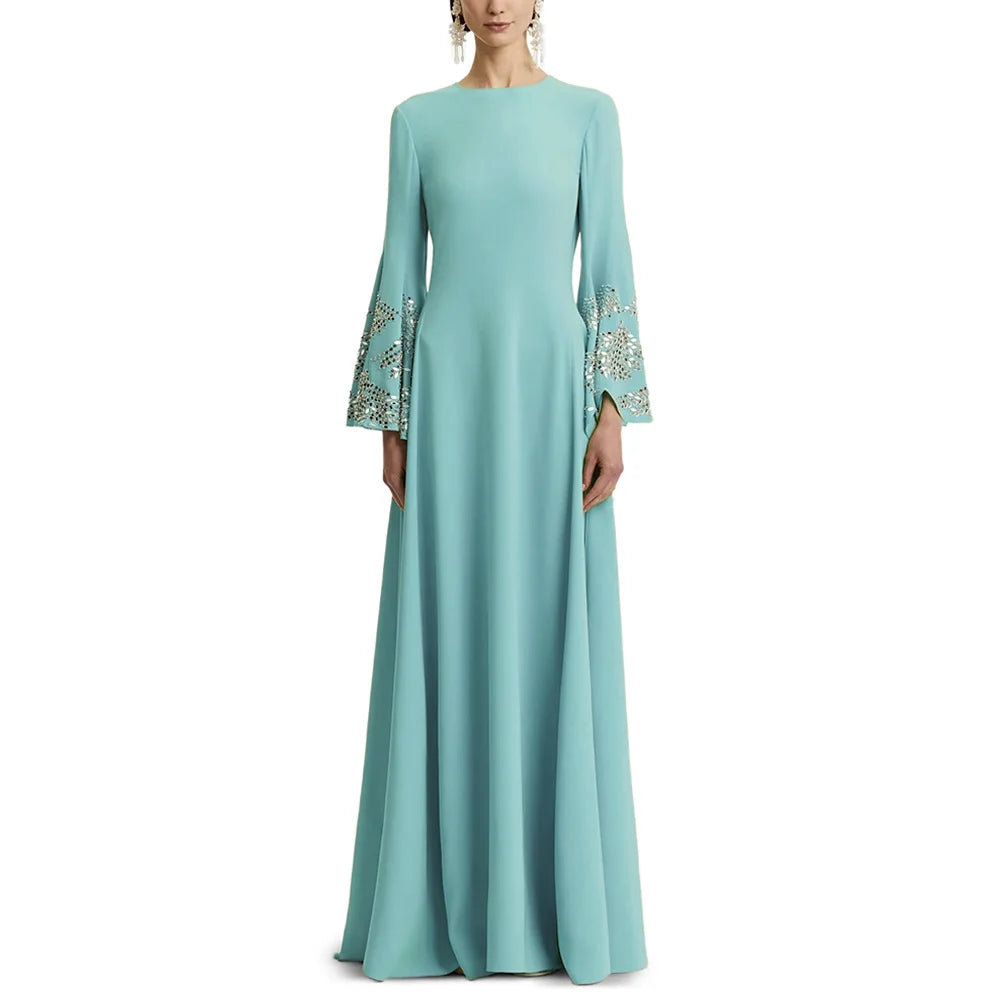 2026 Evening Dress فساتين سهرة Customized Batwing Sleeves Round Neck Crystal Stones A Line Saudi Arabian Prom Gown