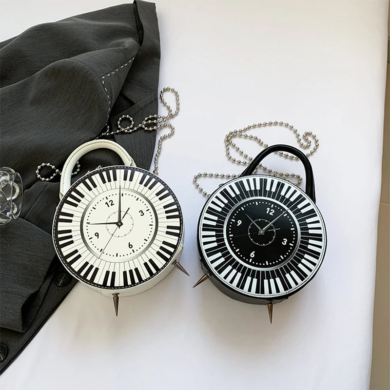 Fashion Cross body Bags ladies Clock Shaped Leather black white Handbag for women