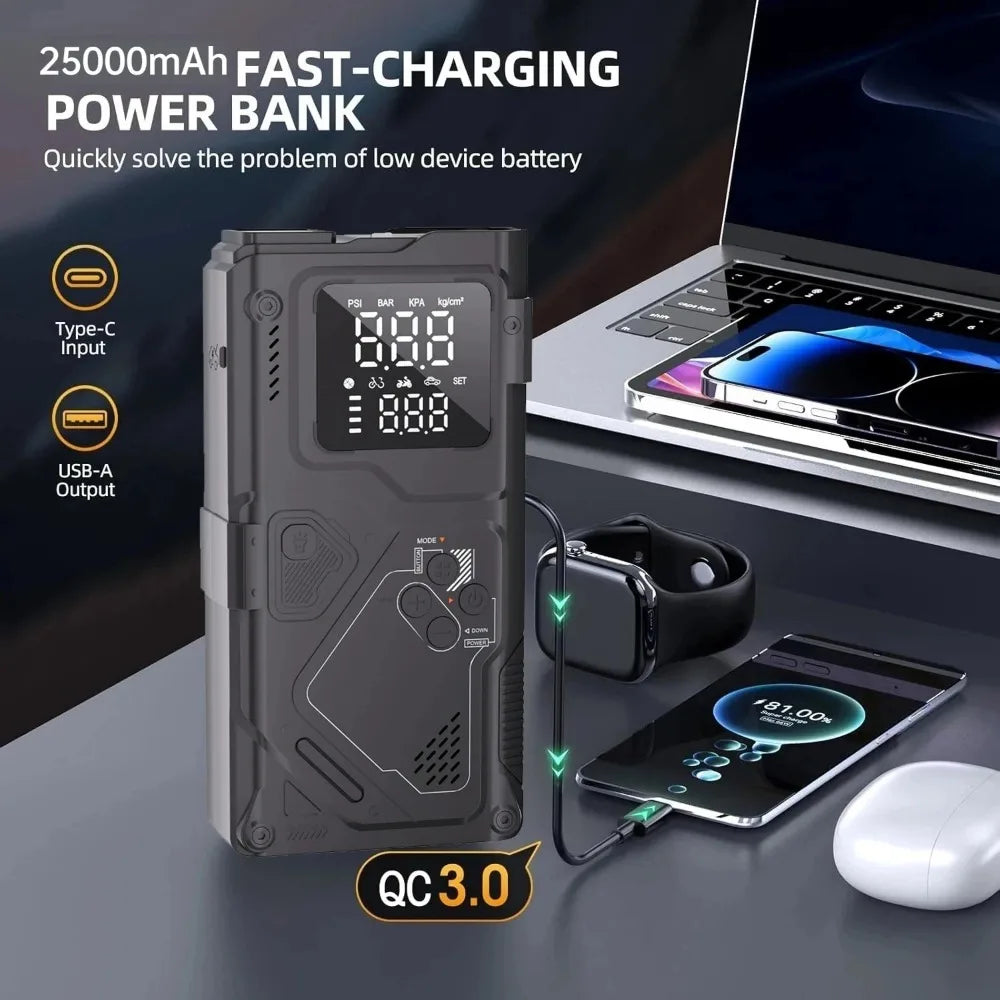 YINGBOOST Car Jump Starter with Air Pump Peak 5000A Booster &150PSI Tire Inflator with DC Power Cord Power Bank 400LM LED Light