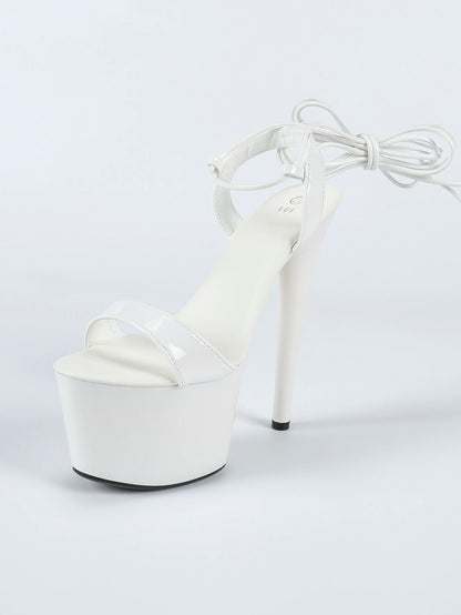 17CM Stiletto White Sandals For Women Thick Platform Sexy Lace-up Model T Show High Heels 2025 Summer Fashion Pole Dance Shoes